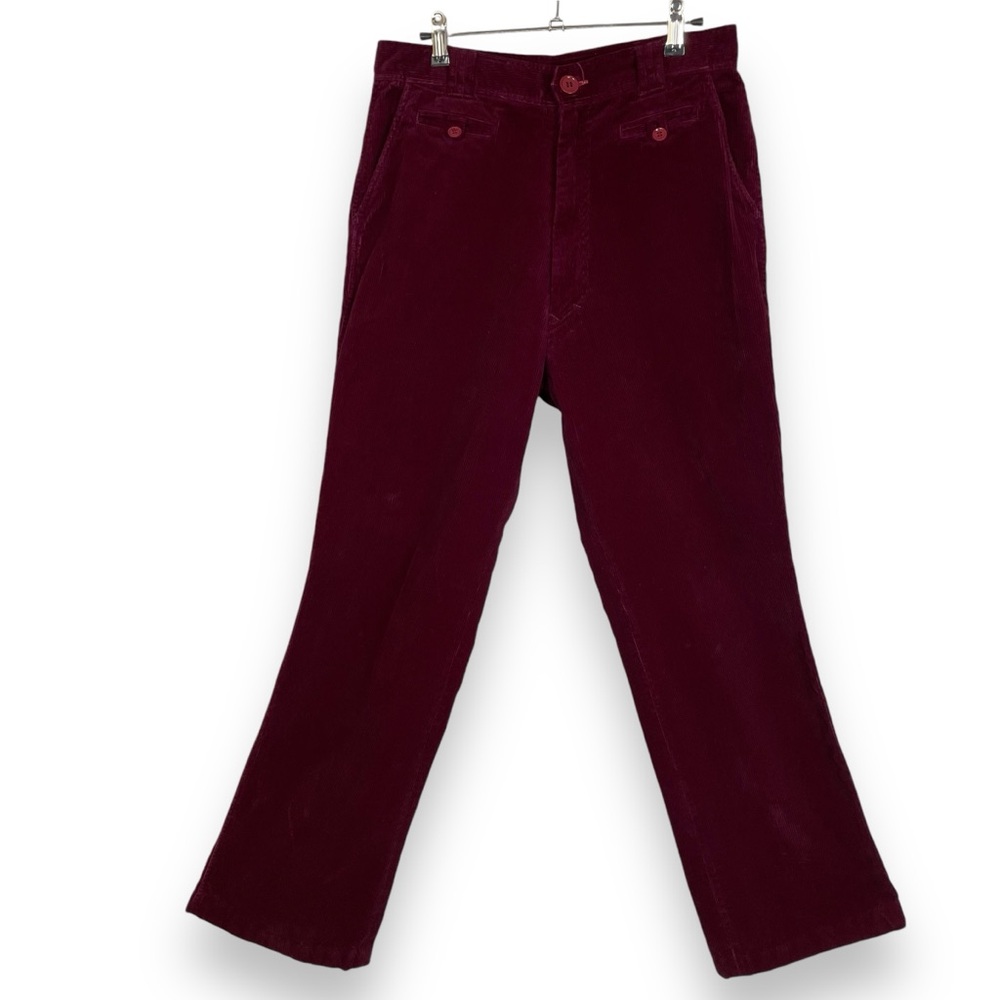 Corduroy Pants Burgundy Dark Red‎ Straight Leg Women High Waisted Rise Pockets
